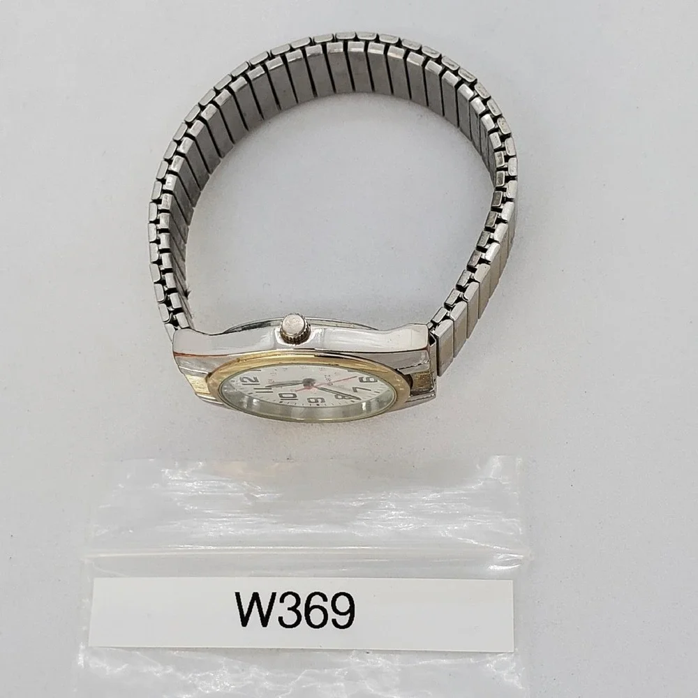 Men's Military Watch‎ 36MM White Dial Gold Gray Bracelet Band New Battery